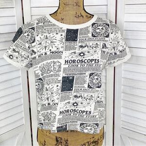 Vibe‎ N Astrology Horoscope Crop Tee Shirt Cream Black Medium